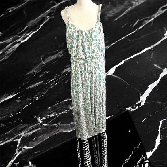 Ann Taylor Loft Womens Tan Green Leopard Print Maxi (56”) Dress Sz M Sleeveless - Picture 1 of 15